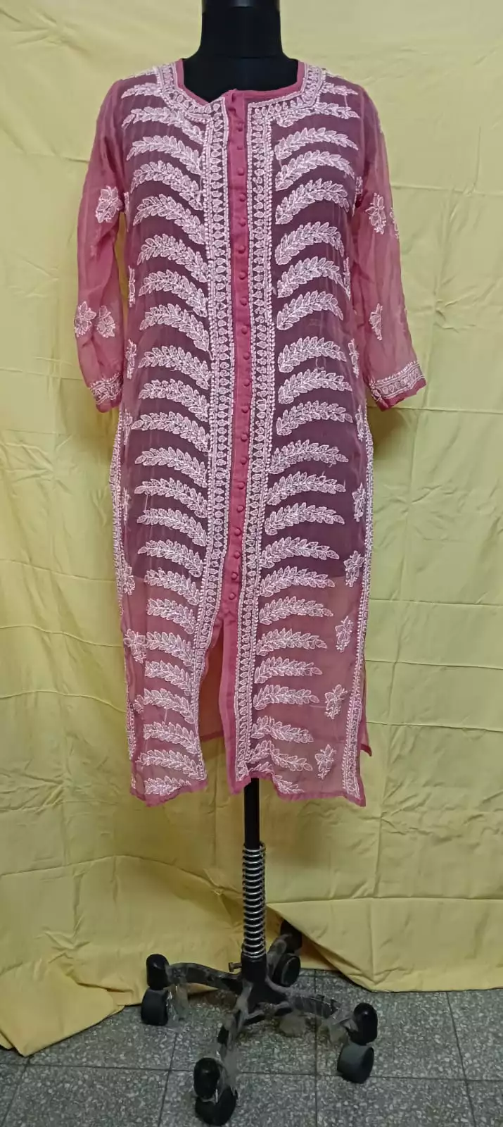 Shoplaila peech colour chickankari embroidered kurti